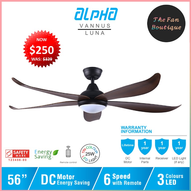 [Free Installation] Alpha Vannus Luna 56" DC Motor Ceiling Fan with 25w LED Light and Remote