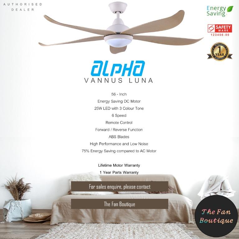 [Free Installation] Alpha Vannus Luna 56" DC Motor Ceiling Fan with 25w LED Light and Remote