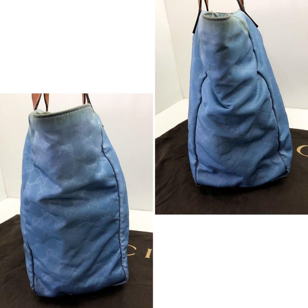 Authentic GUCCI Tote Bag GG Tote Nylon Light Blue Beige 282439
