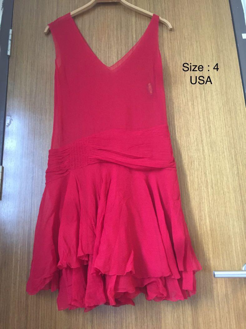 Red chiffon ruffle dress store