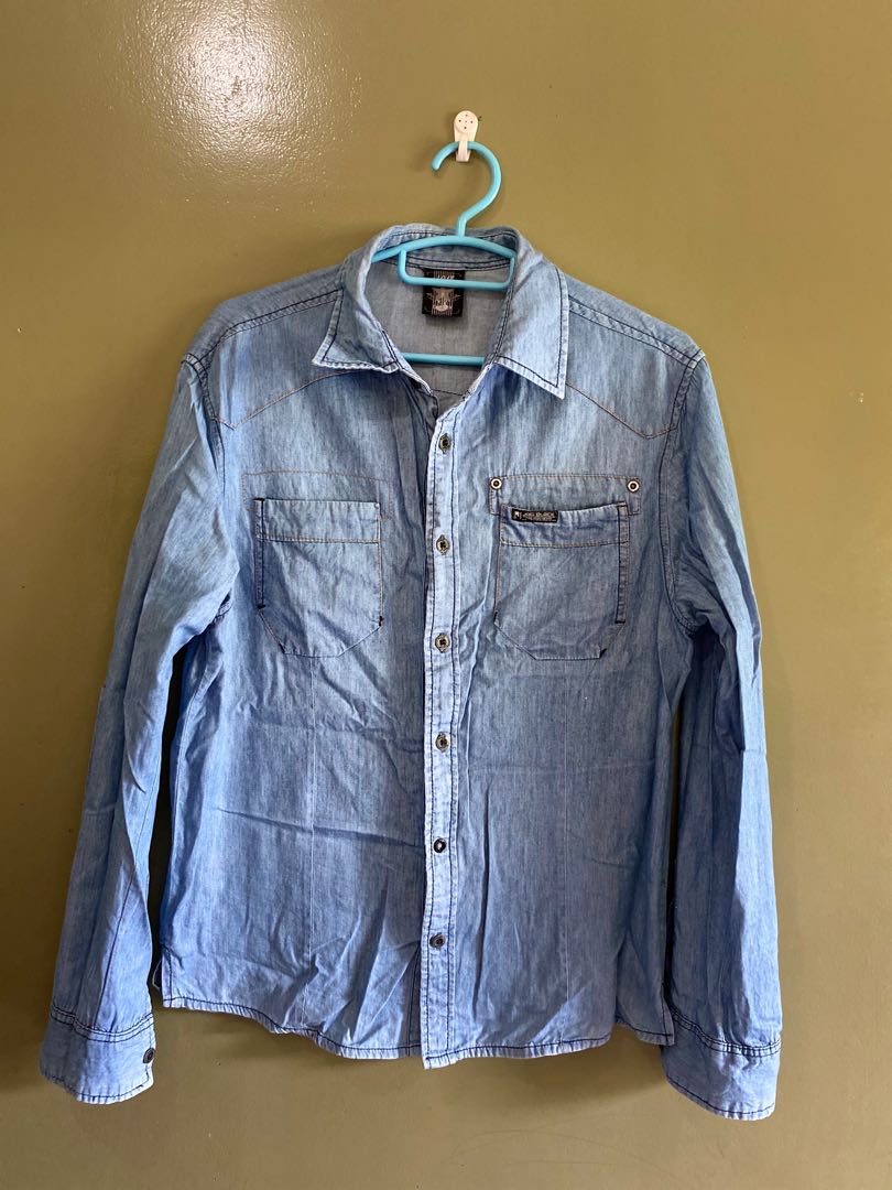 Denim polo long sleeves hot sale