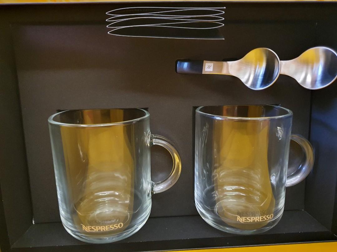 SOLD - Nespresso VERTUO Glass Coffee Mugs and Spoons Set