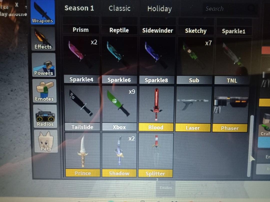 Old And Rare Murder Mystery 2 Knives And Guns Video Gaming Gaming Accessories Game Gift Cards Accounts On Carousell - roblox mm2 classic knives