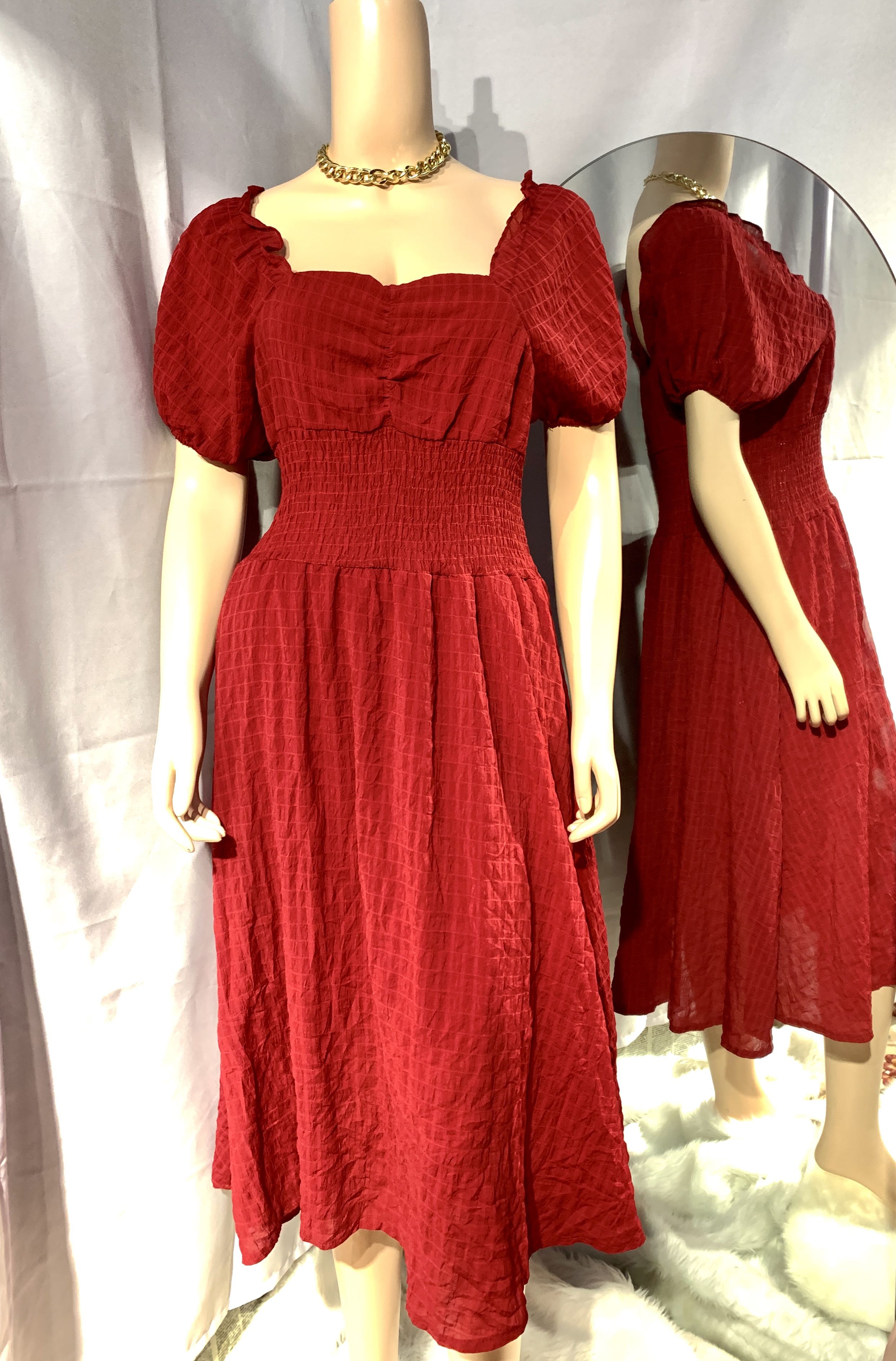 Puff sleeve dress / RED DRESS / MAXI 