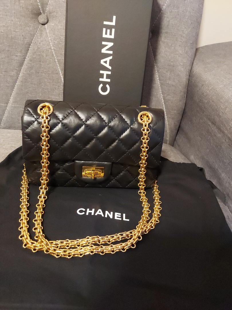 Chanel Mini Reissue 224 Black Aged Calfskin Aged Gold Hardware