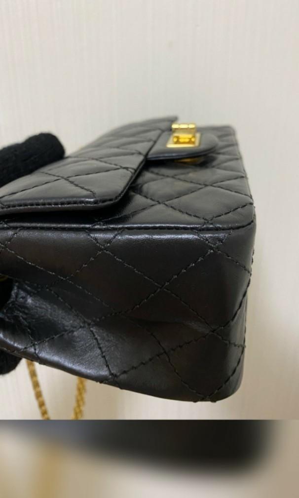 Authentic CHANEL Vintage Classic Medium 2.55 Flap Bag Black Lambskin GHW  RARE