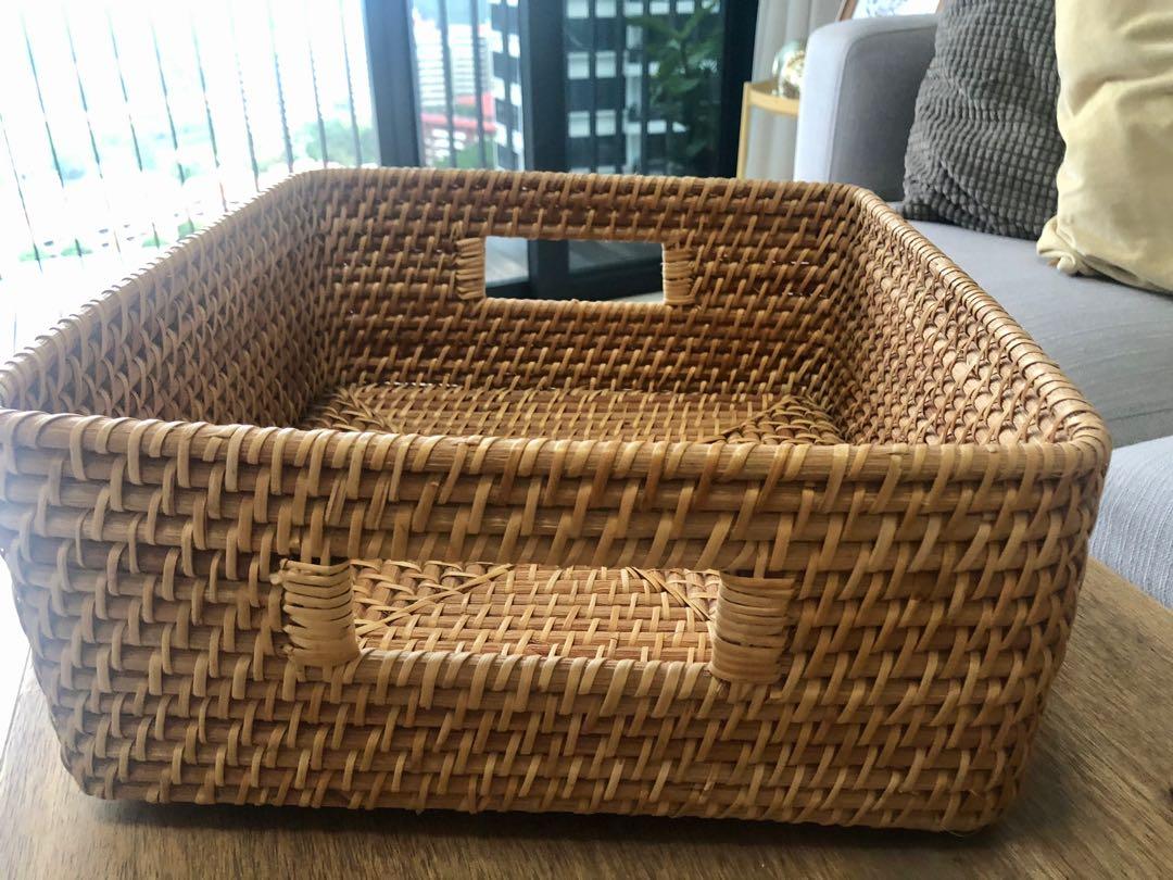 Set of 4 Wood/Wicker Storage Boxes (Muji & Ikea), Furniture & Home Living, Home Improvement