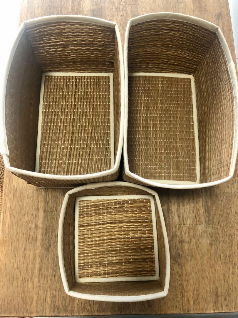Set of 4 Wood/Wicker Storage Boxes (Muji & Ikea), Furniture & Home