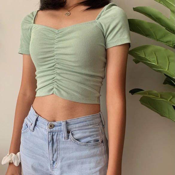 green ruched top