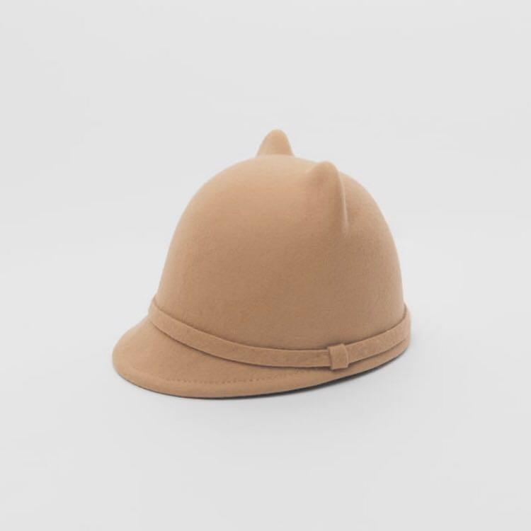 正品 ZARA 貓耳羊毛氈馬術帽［駝色］