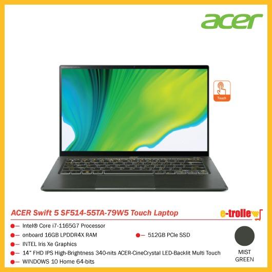 Acer Swift 5 Sf514 55ta 79w5 Touch Laptop Mist Green Electronics Computers Laptops On Carousell