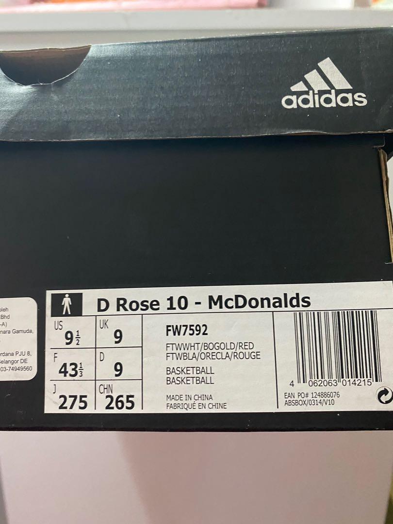 Adidas D Rose 10 - McDonalds (US 9 1/2 / UK 9), Men's Fashion, Activewear  on Carousell