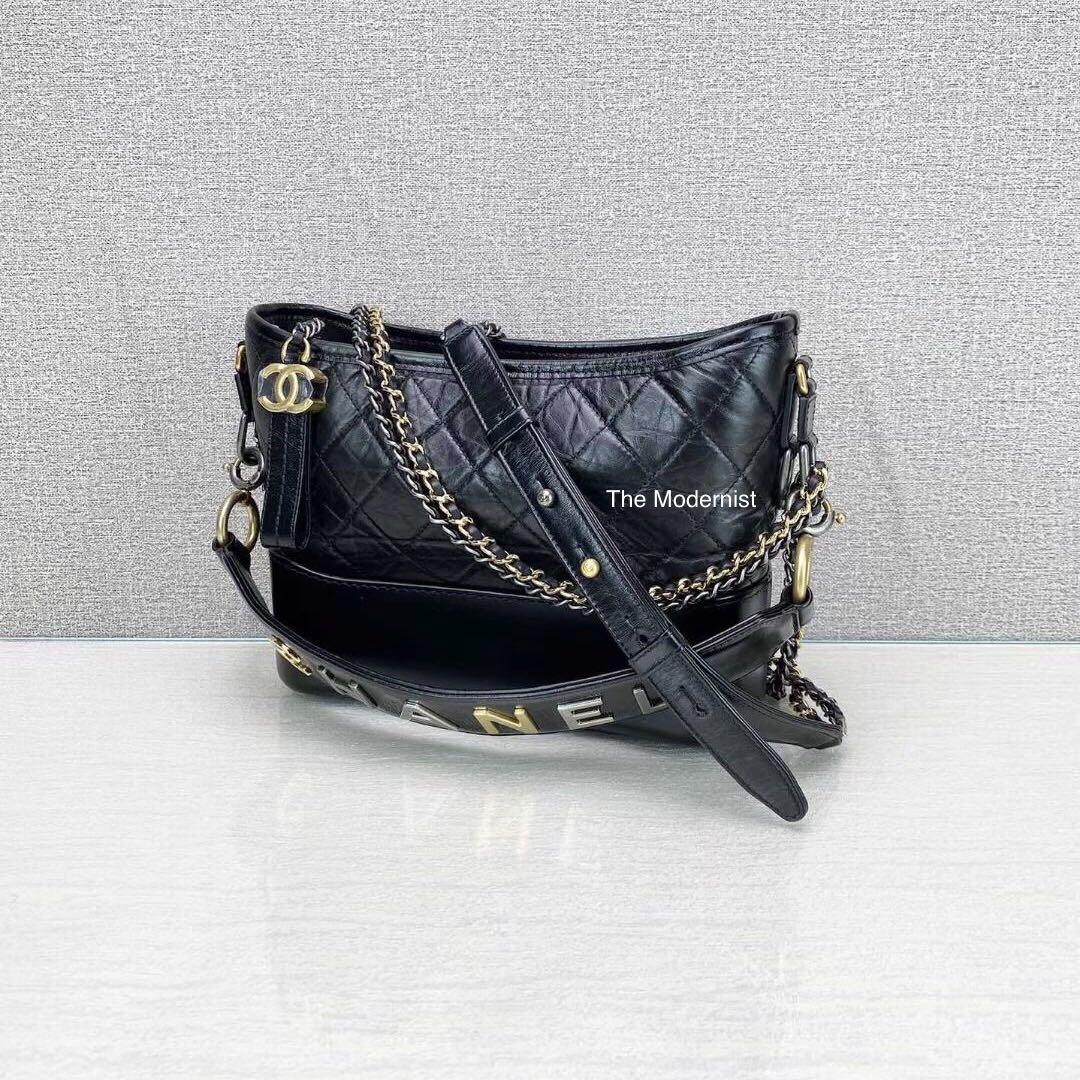 CHANEL Aged Calfskin Quilted Small Gabrielle Hobo Black 176344