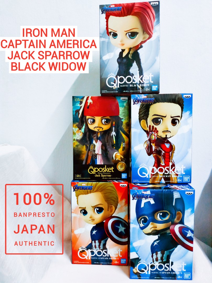 Bandai Qposket Marvel Captain America Iron Man Disney Jack Sparrow Black Widow Toys Games Action Figures Collectibles On Carousell