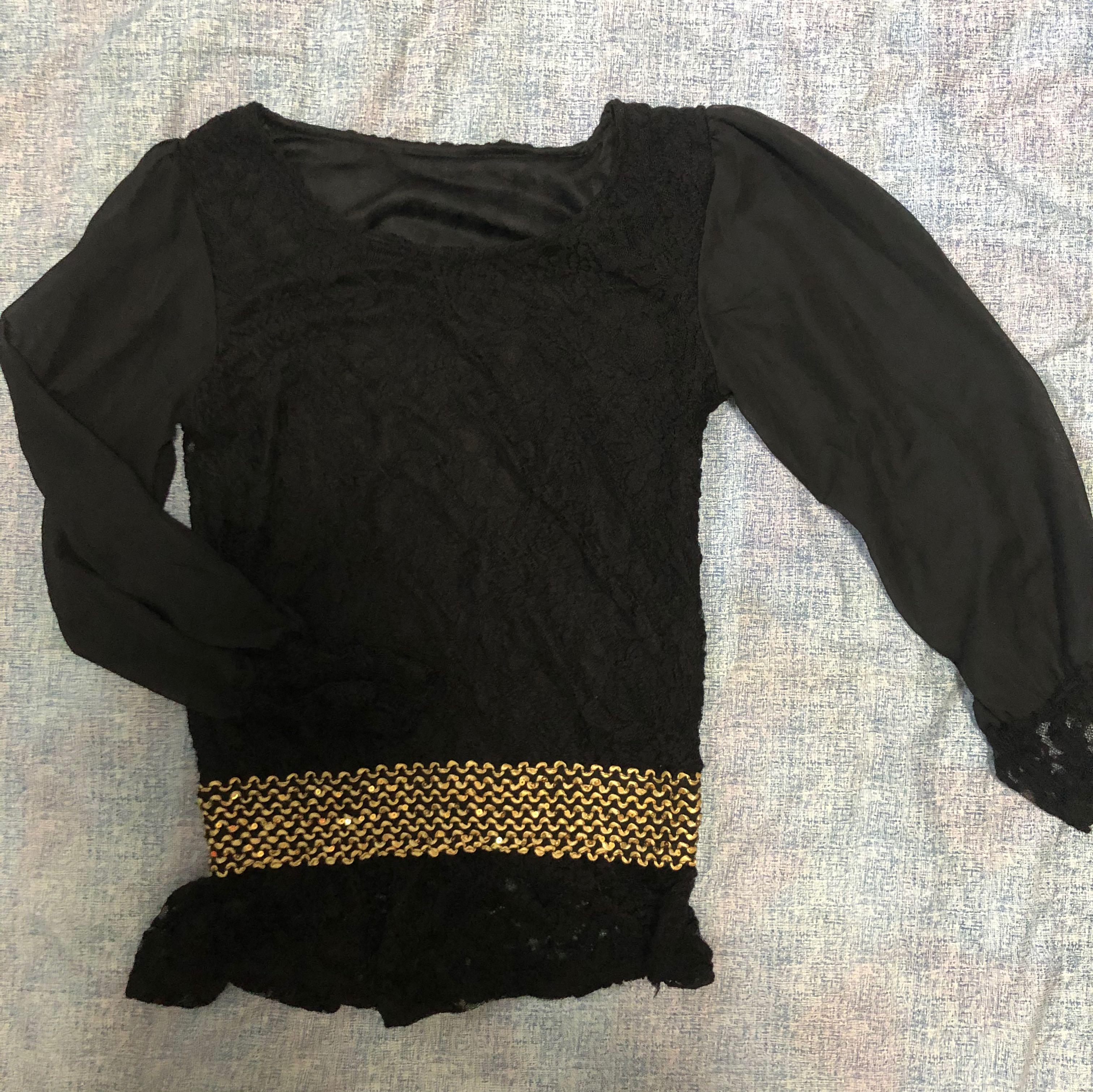 black crochet long sleeve top