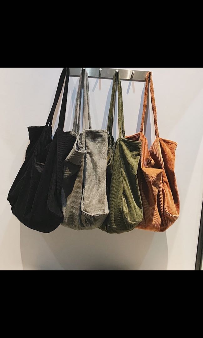 black corduroy tote bag