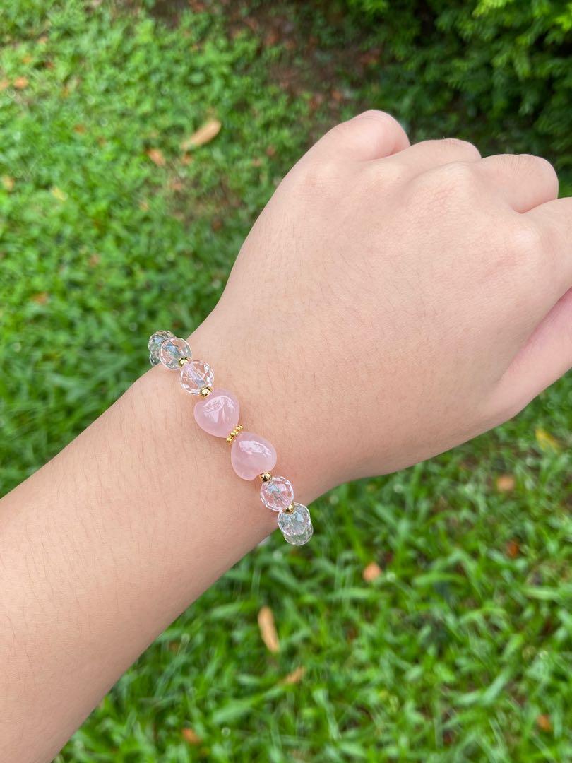 clear quartz rose quartz bracelet