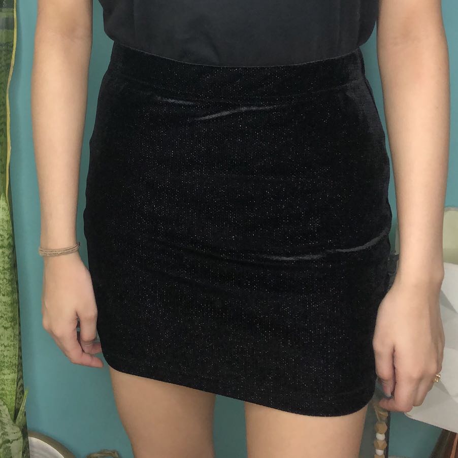 black velour mini skirt
