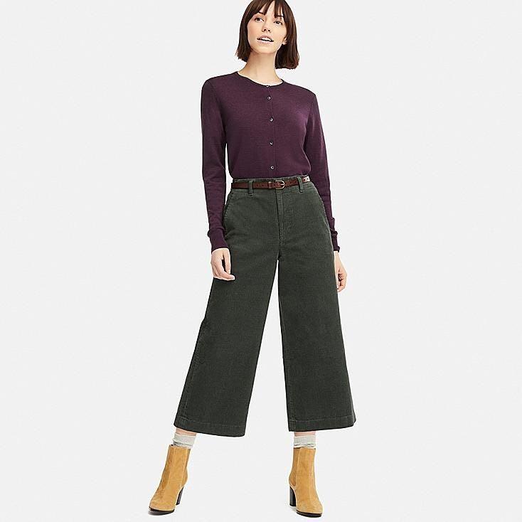 uniqlo corduroy wide leg cropped pants 