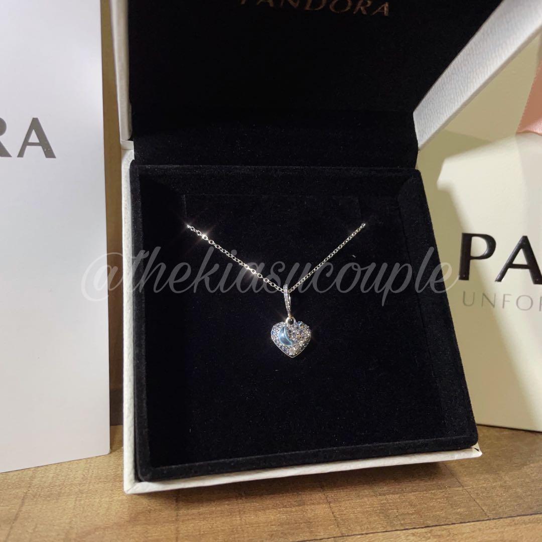 Pandora Sparkling Blue Moon & Stars Heart Necklace, Women's 