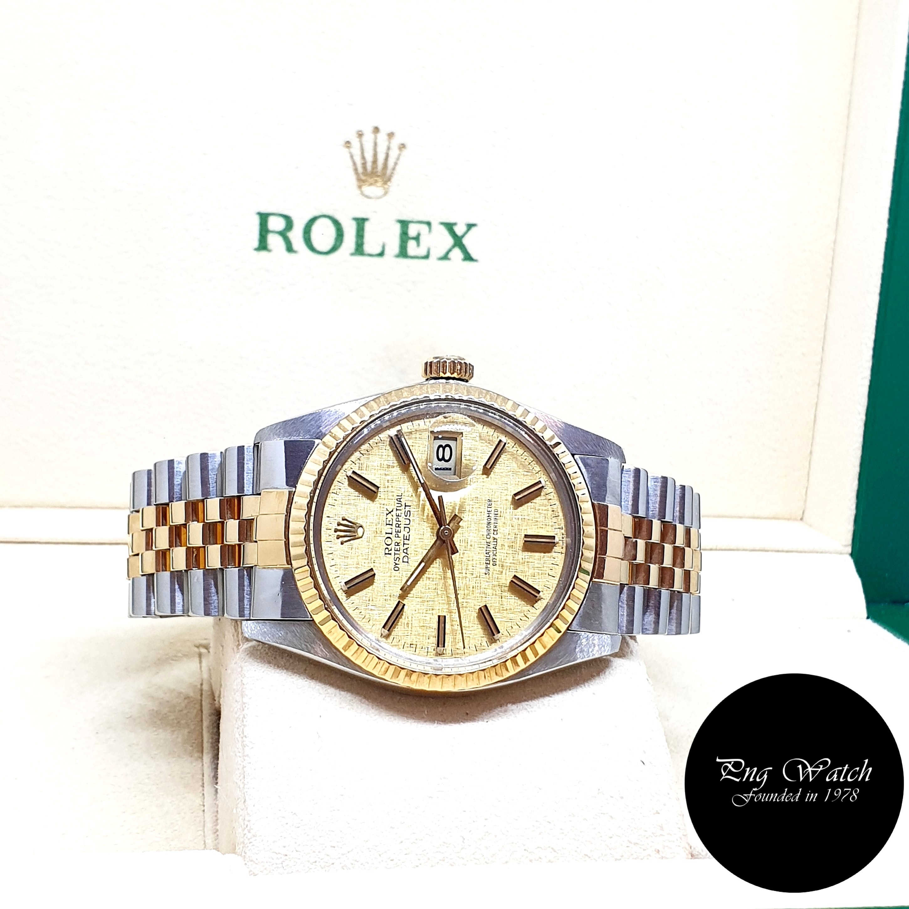 Rolex Oyster Perpetual Champagne Textured Datejust REF 16013 (Full Set