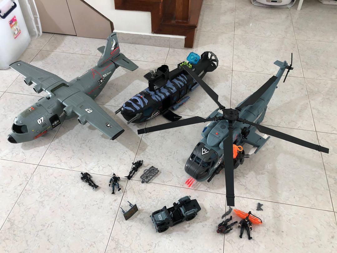 Set of 3. Soldier force sentinel 1 helicopter submarine & plane