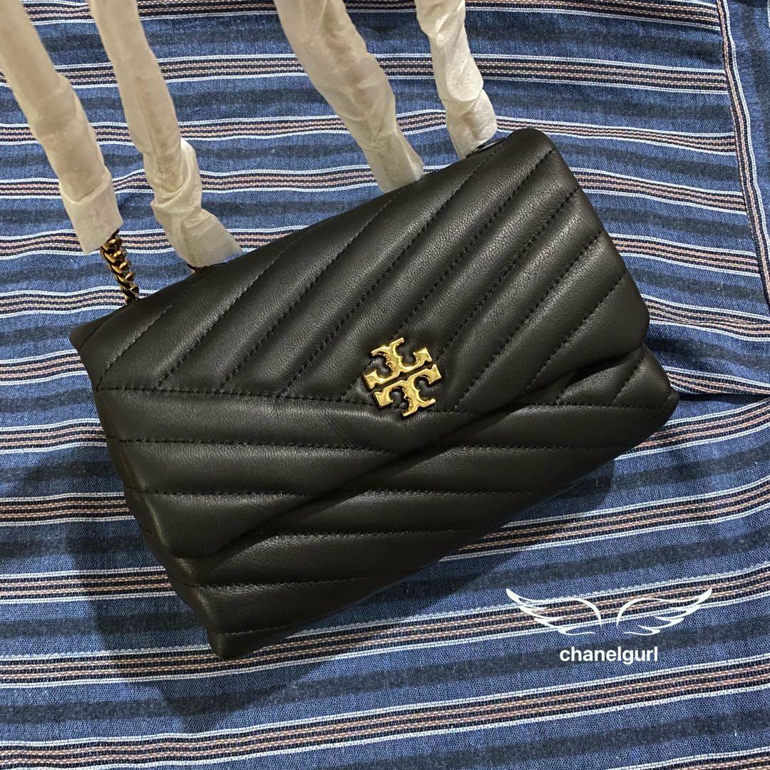 Small  Real Shot Tory Burch Kira Chevron Convertible Shoulder Bag Black  Gold, Women's Fashion, Bags & Wallets, Shoulder Bags on Carousell