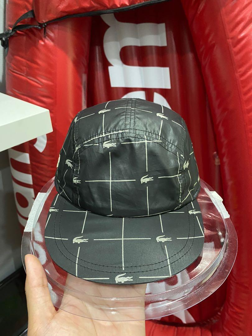 SS18 Supreme LACOSTE Reflective Grid Nylon Camp Cap Black
