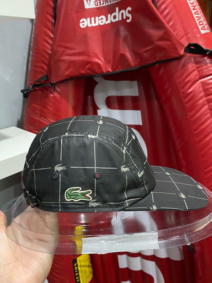SS18 Supreme LACOSTE Reflective Grid Nylon Camp Cap Black Men s