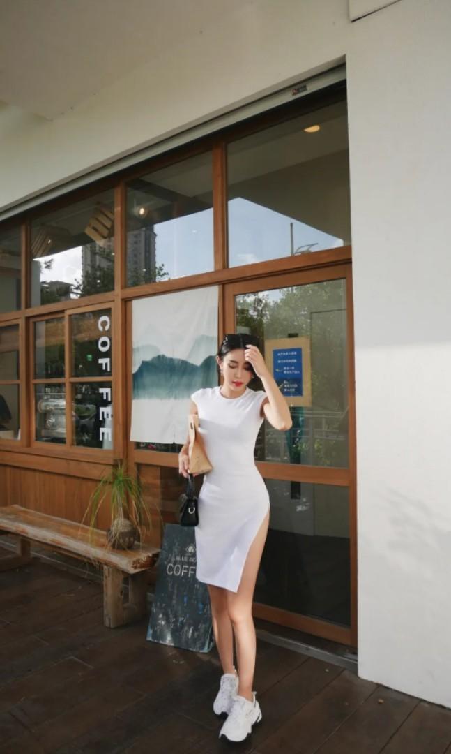 White high slit clearance dress