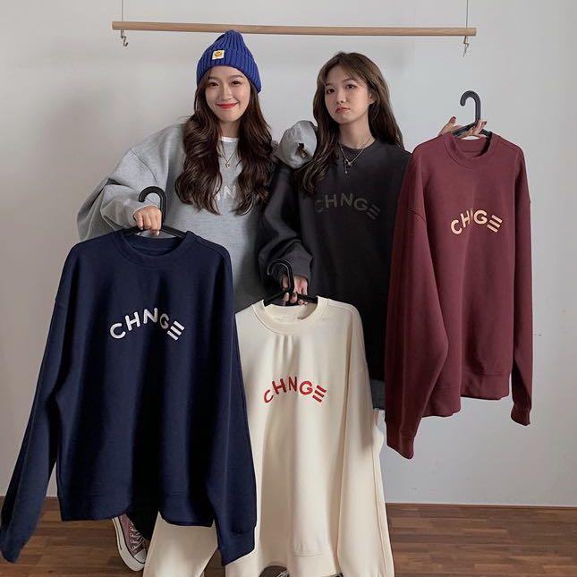 1088 5 COLOURS vintage pullover chnge chanel graphic sweater sweatshirt retro ulzzang navy cream maroon light grey dark grey korean Women s Fashion Coats Jackets and Outerwear on Carousell