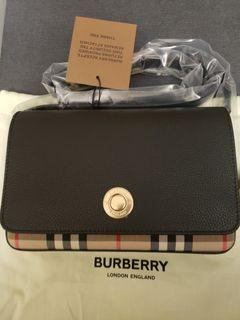 Authentic Burberry small leather and vintage check crossbody bag