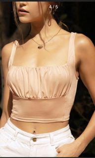 Beige ruched crop top