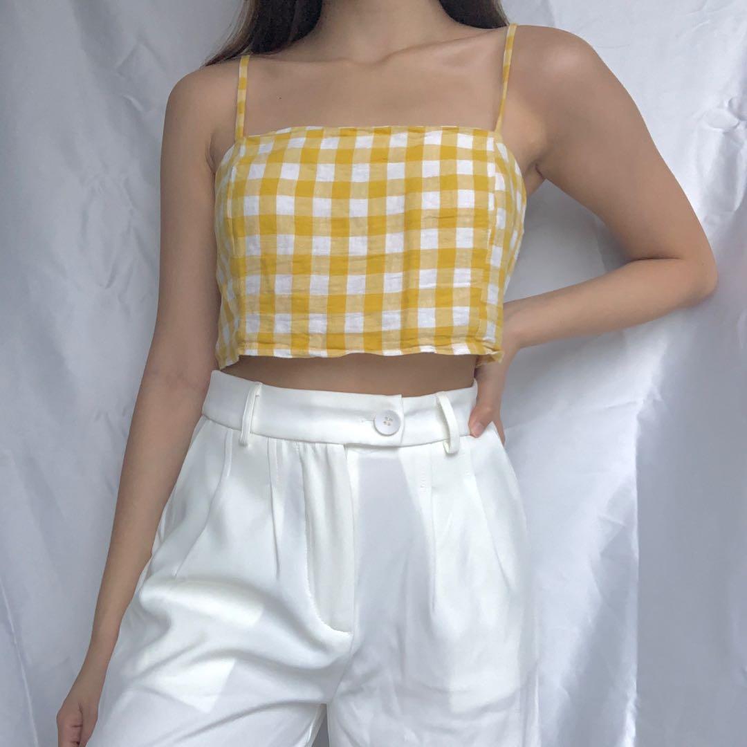 yellow checkered crop top