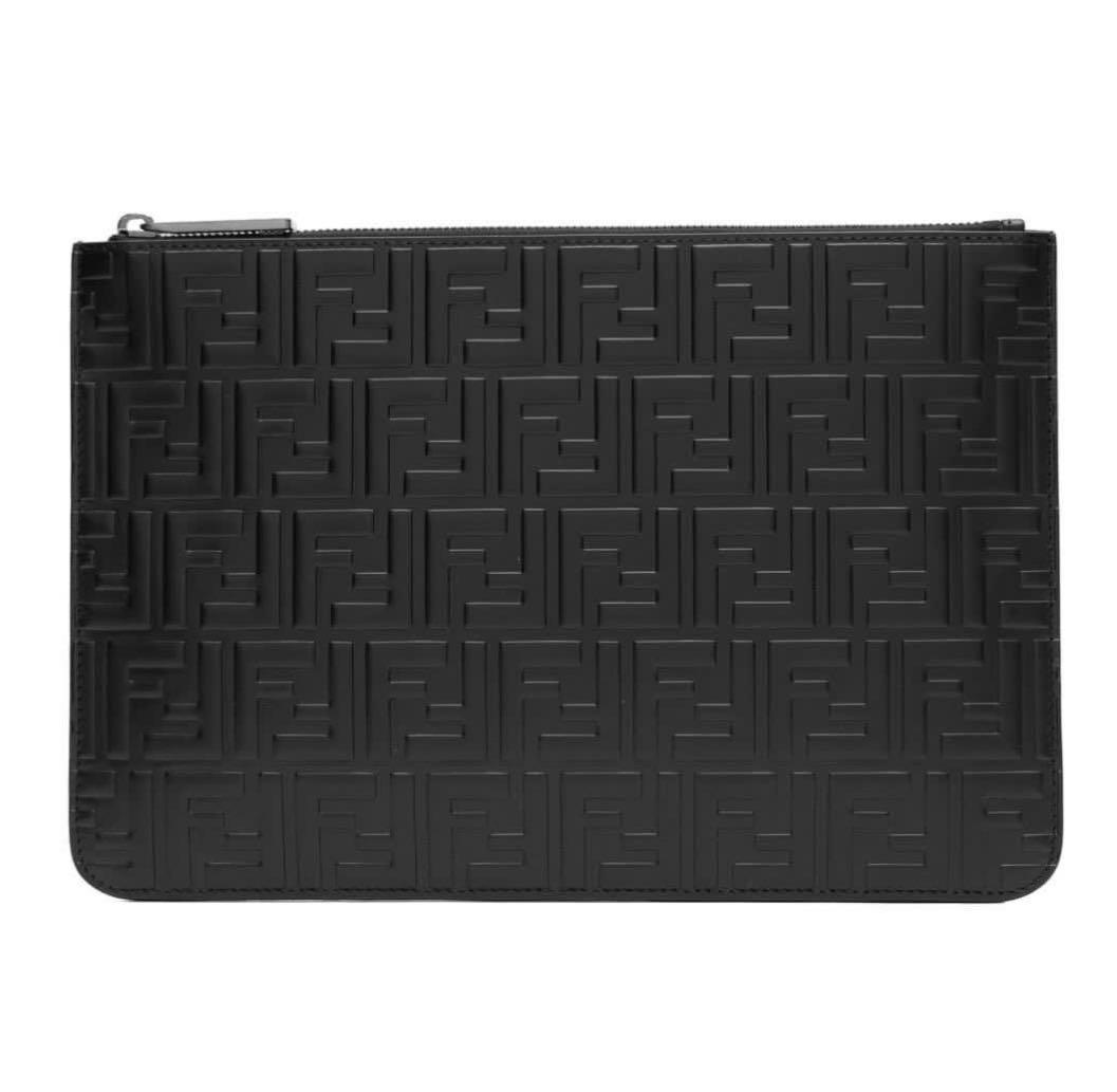 Brand New Fendi Men s Black Leather FF Motif Clutch Bag
