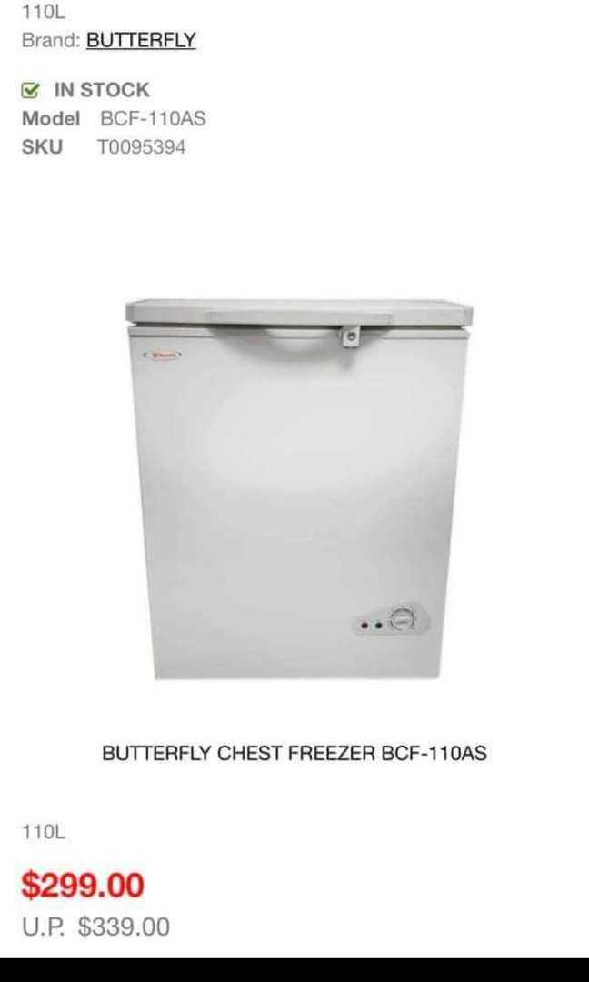 Butterfly Chest Freezer BCFAS110, Home Appliances, Kitchenware on