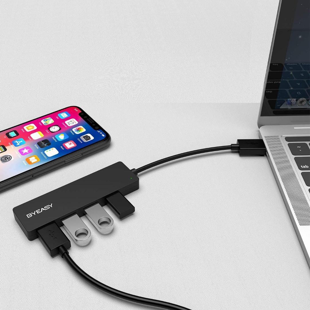 BYEASY USB Hub, 4 Port USB 3.0 Hub, Ultra Slim Portable Data Hub Applicable  for iMac Pro, MacBook Air, Mac Mini/Pro, Surface Pro, Notebook PC, Laptop