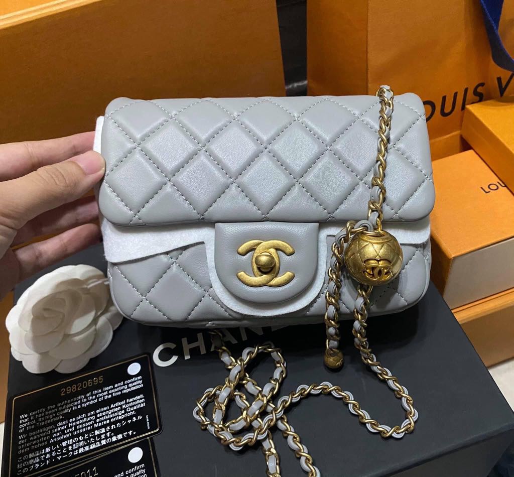 CHANEL 20s Collection Pearl Crush Mini Square in Gray Lambskin, Luxury,  Bags & Wallets on Carousell