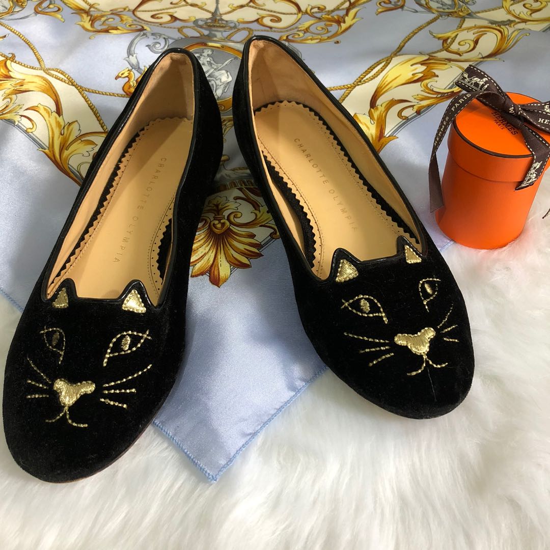 Charlotte olympia velvet kitty sale flats