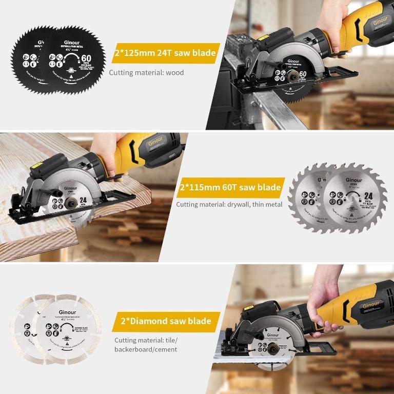 Circular Saw Ginour 750W 3600RPM Mini Circular Saw with Laser Cutting Depth 0 48mm 2