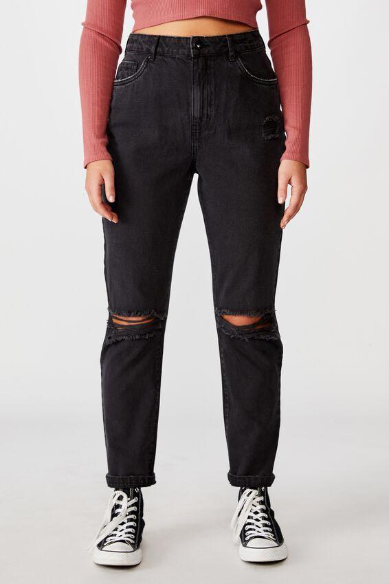 Cheap black ripped mom jeans clearance