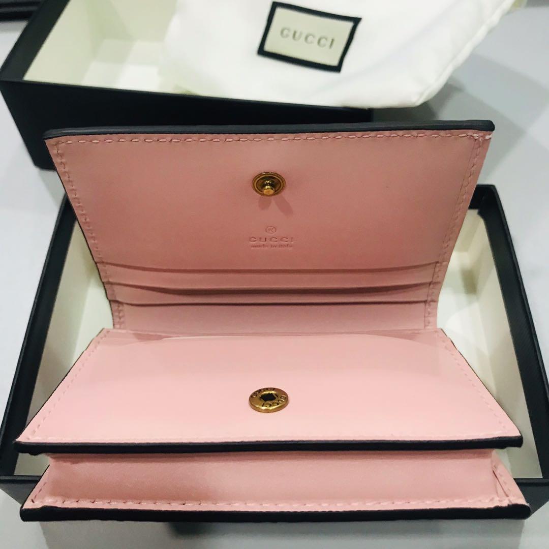 Gucci Signature Card Case Wallet With Cat in Pink