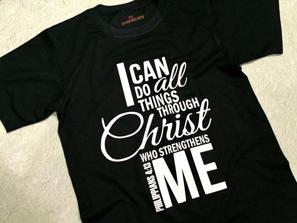 I can do all things through Christ T-shirt (Category: Formal Shirts) located in Valenzuela. Submitted by printmekanix (Listing ID 1062306434, Image 3). Description: Share God's word by wearing Bible verse Shirt. Christian Shirt. There are more designs. You can choose shirt color and print color. Just send us a message before placing your order. Thank you and God bless!.