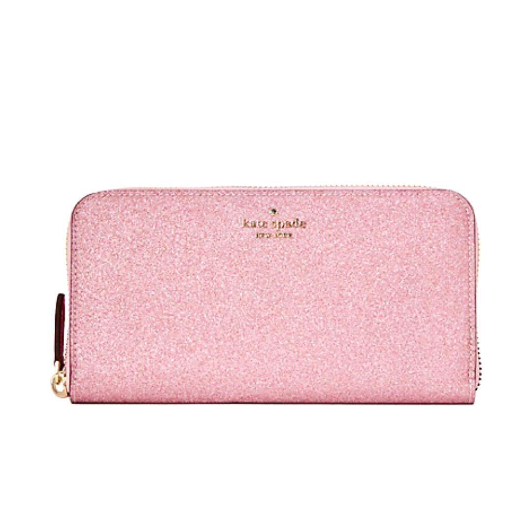 LAST PIECE INSTOCK Kate Spade Lola Glitter Continental Wallet Long Zip Around Rose Pink