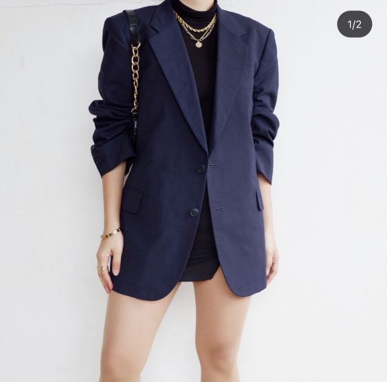 Navy Blue Oversized Blazer Women s Fashion Coats Jackets and