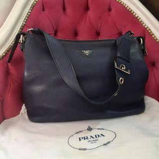 PRADA Vitello Daino BR5122 Leather Hobo Bag - Cobalto