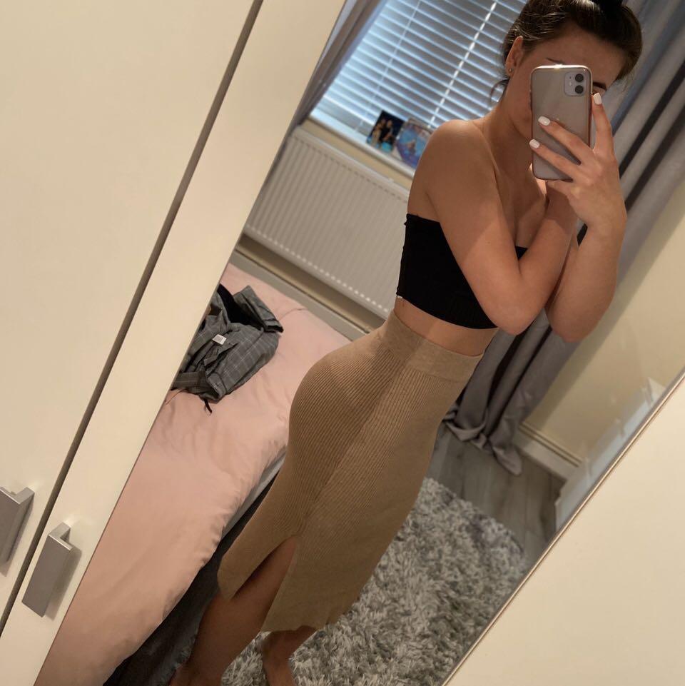 PRIMARK Ribbed Knitted Skirt in Camel