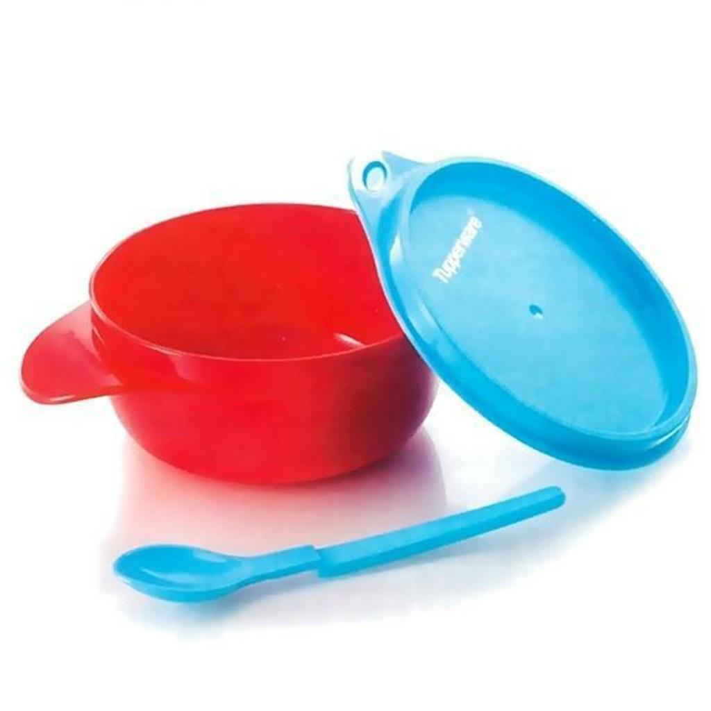 Tupperware Microwavable Microwave Safe Twinkle Totz Baby Easy Grip Round Feeding Bowl Container with Hang On Spoon Set