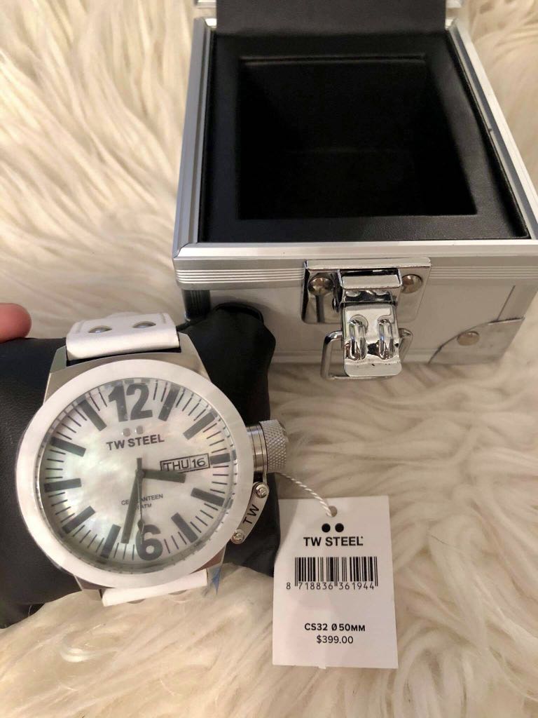 TW Steel Mother of Pearl Dial with White Leather Strap Watch CS32