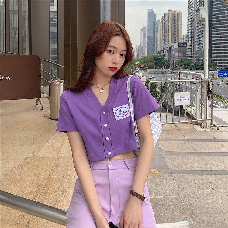 Ulzzang Button Down Crop Top Korean Short Sleeve Top Blouse Women S Fashion Clothes Tops On